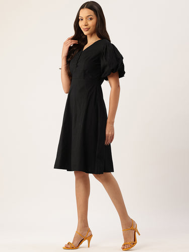 Puff Sleeve Fit & Flare Dress